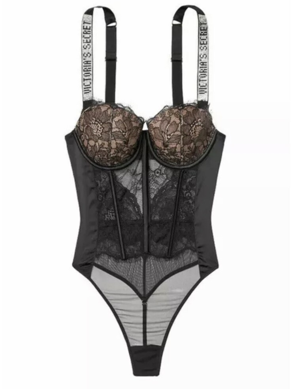 Victoria's Secret Black Lace and Nude Underwire Bodysuit
